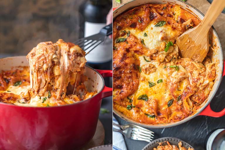 lasagna cooked in a dutch pan