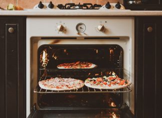 baked pizza in oven