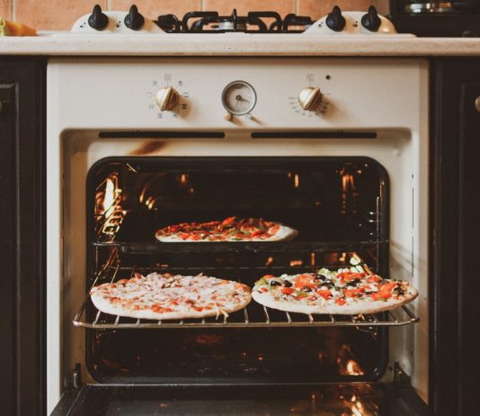 baked pizza in oven