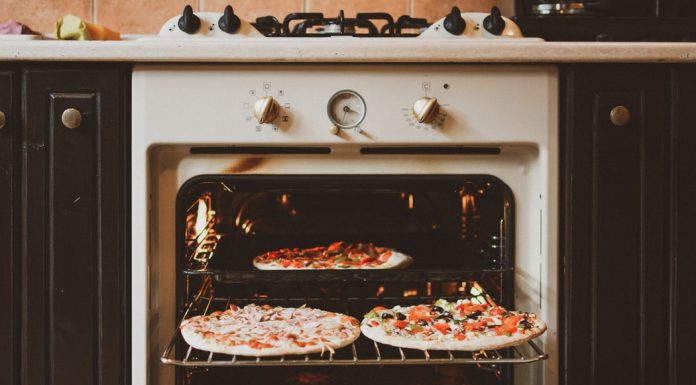 baked pizza in oven
